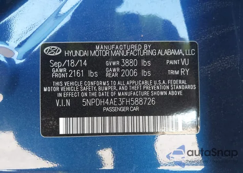 2015 Hyundai Elantra Se из США, поврежденный, VIN 5NPDH4AE3FH588726
